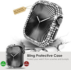 KADES Bling Case Compatible for Apple Watch Series 9/8/7 45mm, Sparkly Full Diamond Protective PC Bumper Cover, Rhinestone Frame for Women, 45mm-Black - Image 5