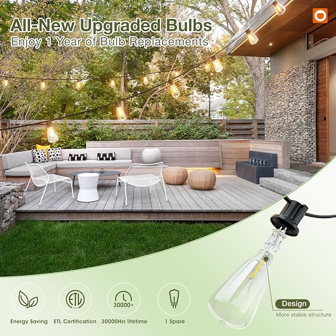 addlon 54(48+6) FT Solar String Lights Waterproof,Patio Lights Solar Powered with Remote & USB Port 15+1 LED Shatterproof Bulbs 3 Light Modes, Dimmable Solar Light for Camping Backyard Garden - Image 8