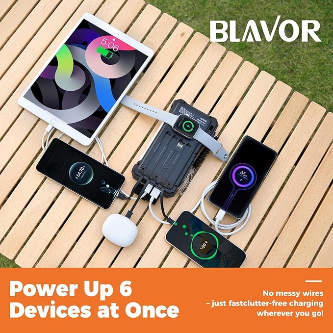 BLAVOR Solar Power Bank 20000mAh Built-in Cables, Wireless Charger for Apple Watch, 20W Fast Charging Battery Pack with USB C, Flashlight, Solar Charger for iPhone, iPad, iWatch, Samsung - Image 2