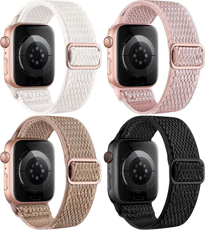 4 Pack Stretchy Nylon Band Compatible with Apple Watch Bands for Men Women 44mm 40mm 41mm 42mm 45mm 46mm 49mm 38mm, Braided Solo Loop Elastic Strap for iWatch Ultra 3 2 Series 11 10 9 8 7 6 5 4 SE 3 by Unknown