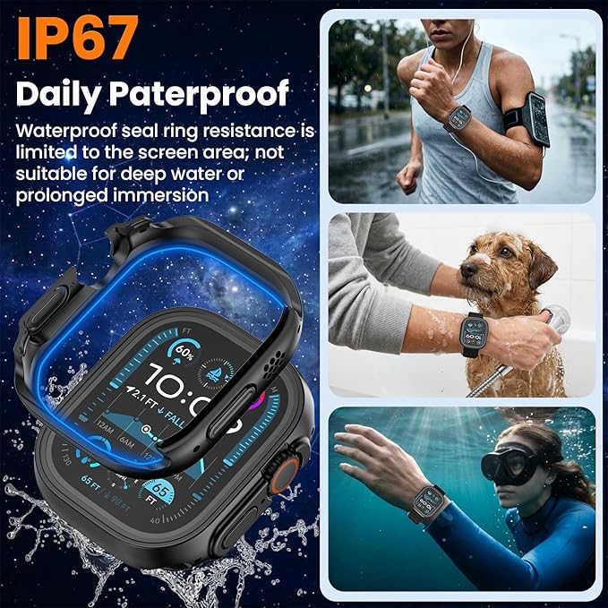 YIJDACASE [3 in 1] Waterproof Case for Apple Watch Ultra 3/Ultra 2/Ultra 49mm,Built-in Tempered Glass Screen Protector,360 Full Coverag PC Bumper,Sensitive Touch Protective Cover for Sports - Image 3