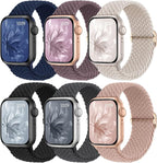 6 Pack Braided Stretchy Bands Compatible with Apple Watch Band 38mm 40mm 41mm 42mm 44mm 45mm 46mm 49mm Women Men, Adjustable Nylon Solo Loop Elastic Straps for iWatch Series 11 10 9 8 7 6 5 4 SE Ultra by KnossenWatchBand