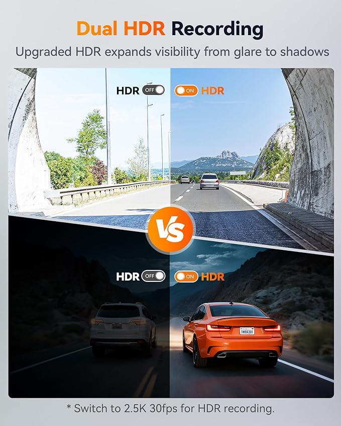 WOLFBOX X3 2.5K 1440P 60FPS Dash Camera, STARVIS 2 IMX675 with ADAS, 1440P+1080P Dual Dashcam Front and Rear Camera 5MP with Built-in 5.8GHz WiFi & GPS, 64GB Card, Touch Screen, G-Sensor, Loop Record - Image 7