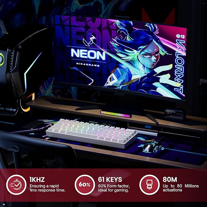 HK GAMING GK61 SE 60% | Mechanical Gaming Keyboard | 61 Keys Multi Color RGB LED Backlit for PC/Mac Gamer | US Layout (White, Mechanical Speed Silver) - Image 2