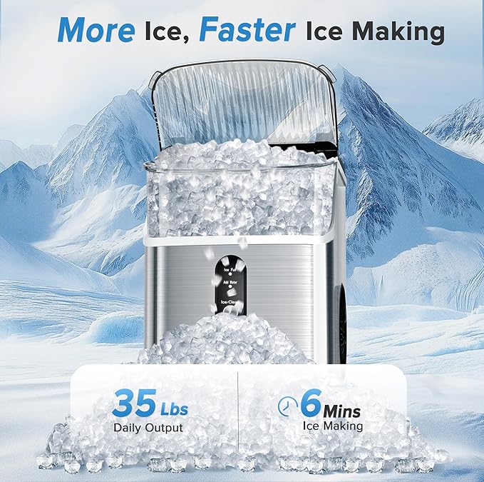 Electactic Nugget Ice Makers Countertop, 34lbs/Day Portable Ice Machine with Crushed Ice, Self-Cleaning, One-Click Operation for Home, Kitchen, Office Use (Silver) - Image 4