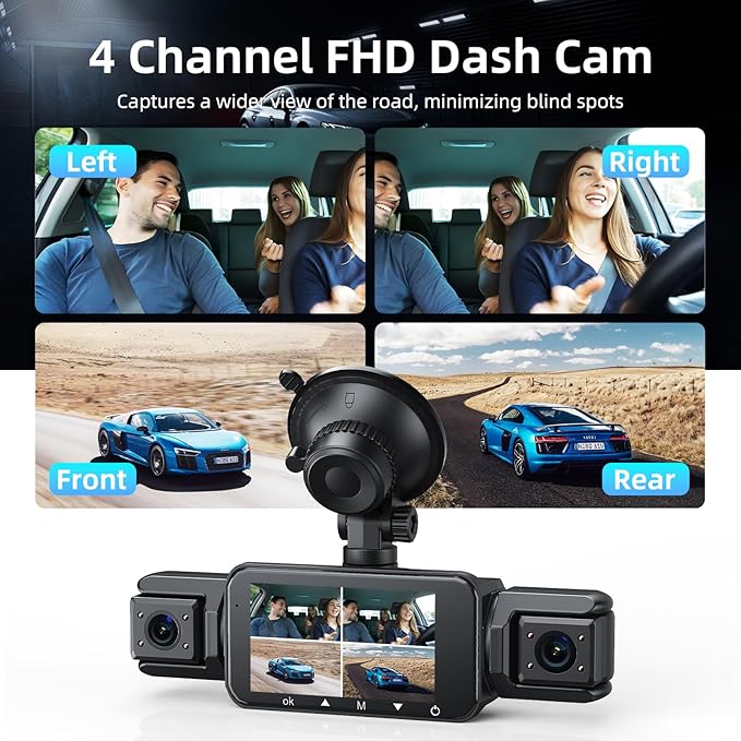 360 Dash Cam Front and Rear Inside,4 Channel Dash Cam 2025,2.5K+1080Px3 Dash Camera for Cars 24/7 Night Vision,360 Car Camera Built-in GPS,5G WiFi,Loop Recording,Parking Mode Free 128GB Card - Image 2