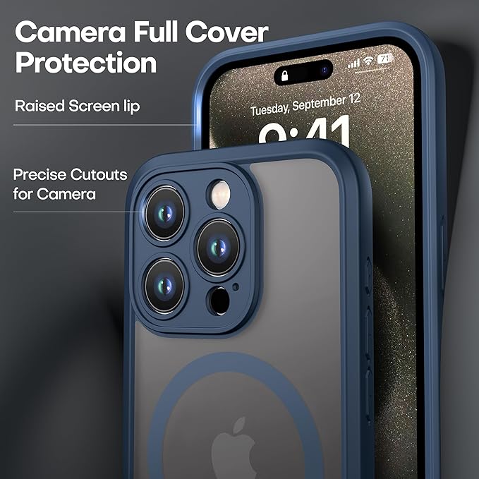 ImpactStrong Magnetic Guard Designed for iPhone 15 Pro Max Case [Camera Protection] [Military Grade Drop Tested] [Compatible with MagSafe] Slim Translucent Matte Phone Case (6.7") - Navy Blue - Image 3