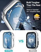 Smiling 2 Pack Case Compatible with Apple Watch SE 3 (2025)/ SE 2/ SE/Series 6/5/4 44mm with Tempered Glass Screen Protector, Hard PC Case Overall Protective Cover- 1 Black + 1 Silver - Image 3
