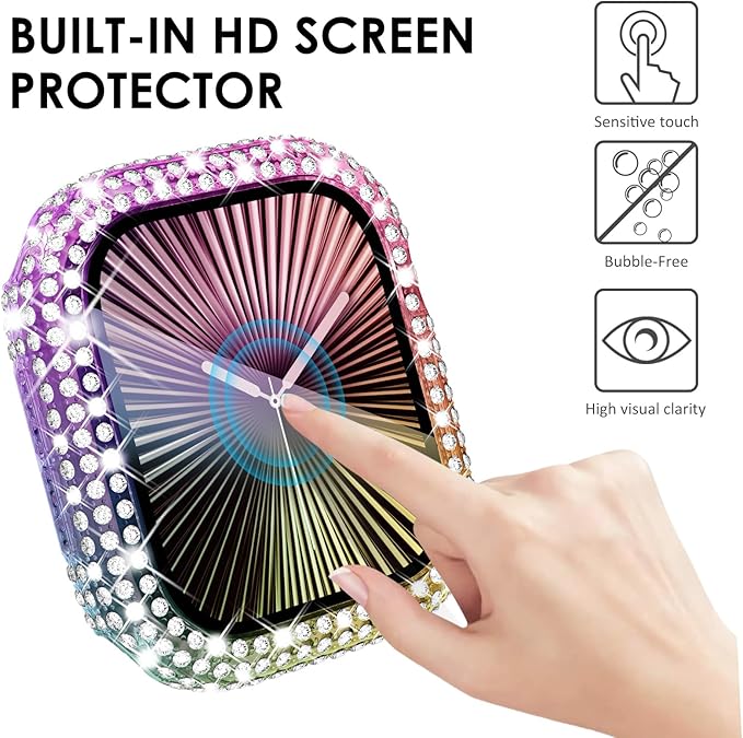 KADES Compatible with Apple Watch Series 11 10 46mm, Bling Full Diamond Rhinestone Protective Case with Built-in Screen Protector, Sparkling iWatch Protective Bumper Cover, Iridescent - Image 7