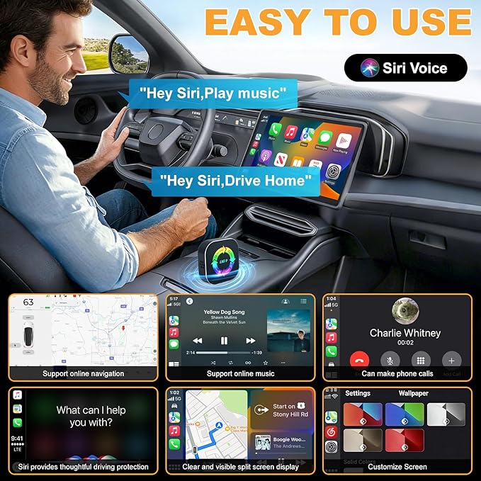 2026 Upgraded Wireless Carplay Adapter, 4 in 1 Screen Mirroring Support Mirror Link/AirPlay for Apple CarPlay & Android Auto, Mini USB/Type-C Plug & Play Car Play Adapter, Wired to Wireless No Latency - Image 7