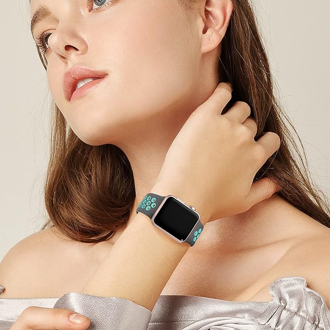 Lerobo Sport Bands Compatible with Apple Watch Band Series 9 45mm Series 11 10 46mm SE 3 2 44mm 42mm 49mm Ultra 2,Compatible for iWatch Series 8 7 6 5 4 3 2 1 SE Women Men,Soft Silicone Band Air Hole - Image 4