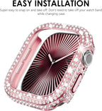 KADES Bling Case Compatible for Apple Watch Series 9/8/7 41mm, Sparkly Full Diamond Protective PC Bumper Cover, Rhinestone Frame for Women, 41mm-Pink - Image 6