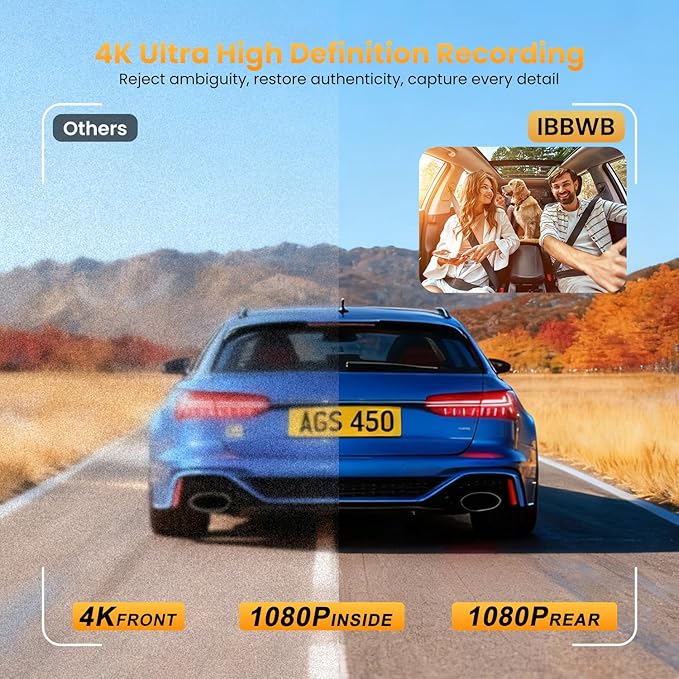4K Dash Cam Front and Rear Inside, 3 Channel Dash Camera for Cars with 64GB Card, 5G WiFi, Infrared Night Vision, 24H Parking Mode, 360° Wide Angle Wireless Dashcam for Uber/Taxi - Image 2