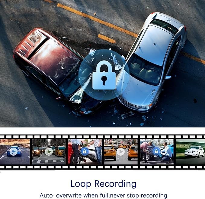Dash Cam Front and Inside, 1080P Dual Dash Cam for Car, 3.16 Inch IPS Screen Driving Recorder with IR Night Vision, Loop Recording, Wide Angle Lens, 24H Parking Traffic Recorder - Image 4