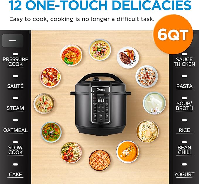 Midea 12-in-1 Electric Pressure Cooker, 6 Quarts, 12 Presets, Multi-Functional Programmable Slow Cooker, Rice Cooker, Steamer, Sauté Pan, Yogurt Maker, and More, Stainless Steel - Image 8