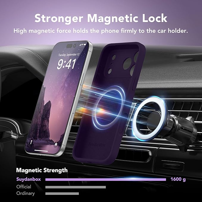 Magnetic for iPhone 17 Pro Max Case, Compatible with MagSafe, [Full Camera Protection][Screen Protector] Silicone Shockproof Protective Phone Case for iPhone 17 Pro Max 6.9", Deep Purple - Image 3