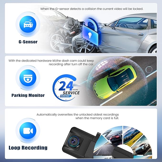 10.88 Inch Mirror Dash Cam,4K Touchscreen Rear View Mirror Front and Rear View Dual Cameras,Night Vision,G-Sensor,APP Control,Motion Detection,Loop Recording,Parking Assistance,Parking Monitor - Image 3