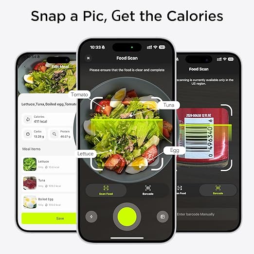 Ultrean Smart Food Kitchen Scale with Nutritional Calculator, APP for Calorie & Macro Tracking, AI Powered, Goal Progress, Digital Calorie Scale for Weight Loss, Stainless Steel, 22lb - Image 3