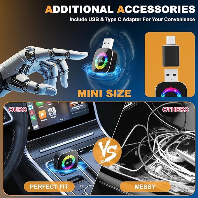 2026 Upgraded Wireless Carplay Adapter, 4 in 1 Screen Mirroring Support Mirror Link/AirPlay for Apple CarPlay & Android Auto, Mini USB/Type-C Plug & Play Car Play Adapter, Wired to Wireless No Latency - Image 8