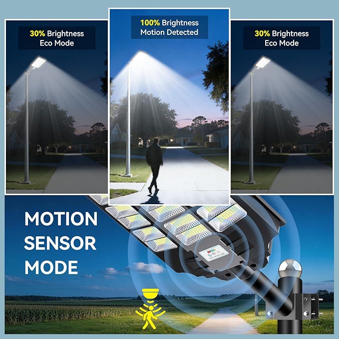 VOOJOY 8000W Solar Street Lights Outdoor Waterproof, Dusk to Dawn Solar Lights Outdoor, LED Flood Security Light with Motion Sensor and Remote Control for Yard, Parking Lot, Garage, Street, 3 Pack - Image 5