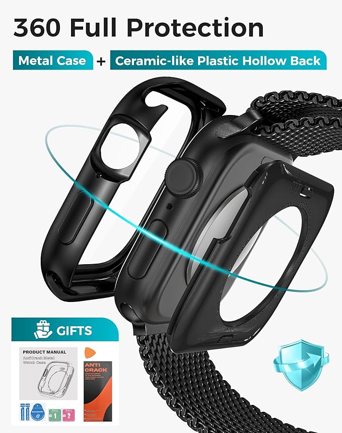 Goton AntiCrack Metal Case for Apple Watch Series 9/8/7 45mm Screen Protector, HD Tempered Glass, Daily Water-Resistant Alloy Bumper with Ceramic-Style Back Cover for iWatch 45 mm - Image 7