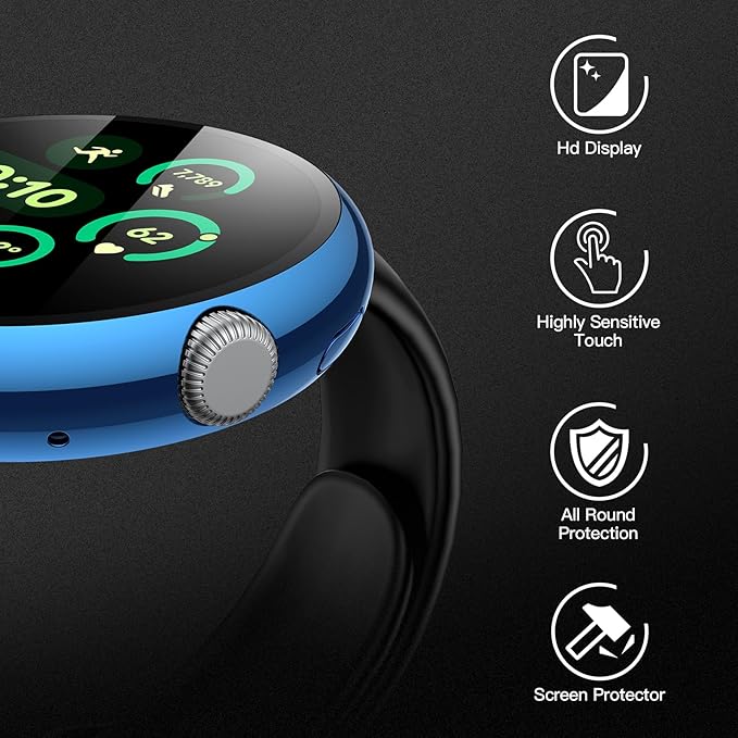 Misxi 2-Pack Hard PC Screen Protector Case Compatible with Google Pixel Watch 3 (2024) 45mm, Easy Installation Lightweight Ultra-Thin Protective Cover for Pixel Watch 3, 1 Blue + 1 Black - Image 2