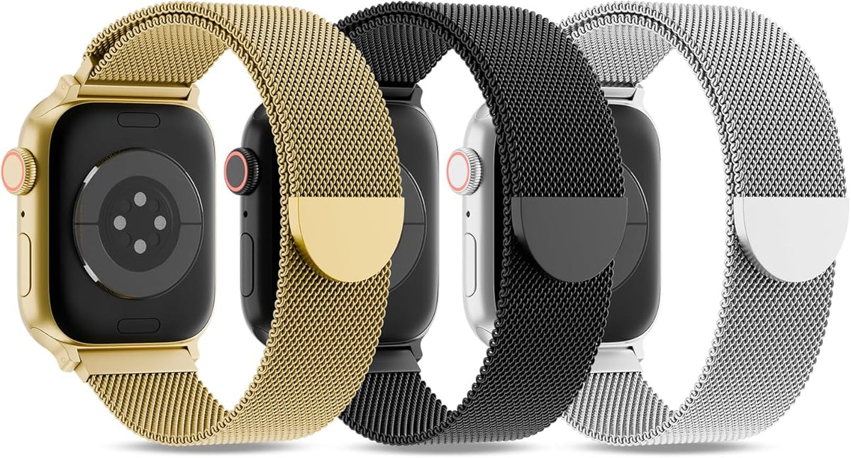 3 Pack Metal Mesh Loop Compatible with Apple Watch Band 38mm 40mm 41mm 42mm 44mm 45mm 46mm 49mm Women Men, Stainless Steel Magnetic Clasp Strap for iWatch Series 11 10 9 8 SE 7 6 5 4 3 2 1 Ultra by DYKEISS