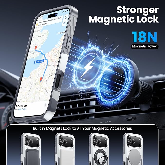 Magnetic for iPhone 17 Pro Max Case, Heavy Duty Protection, 23ft Military-Grade Drop Protection, Compatible with MagSafe, Tough Non-Slip, Matte Surface Phone case for iphone 17 Pro Max 6.9", White - Image 4
