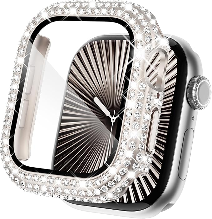 KADES Compatible with Apple Watch Series 11 10 46mm, Bling Full Diamond Rhinestone Protective Case with Built-in Screen Protector, Sparkling iWatch Protective Bumper Cover, Starlight by KADES