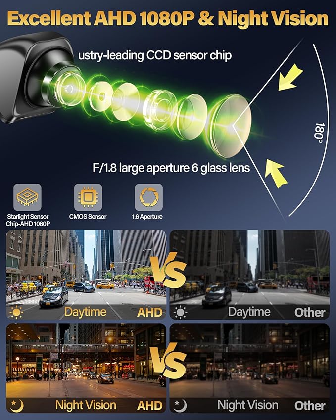 【Upgrade 180°Wide Angle】 Backup Camera AHD 1080P Back up Camera for Cars Super Night Vision 360° Rotatable Front/Side/Rear View Camera IP69K Waterproof Reverse Camera No-drillling Install - Image 4