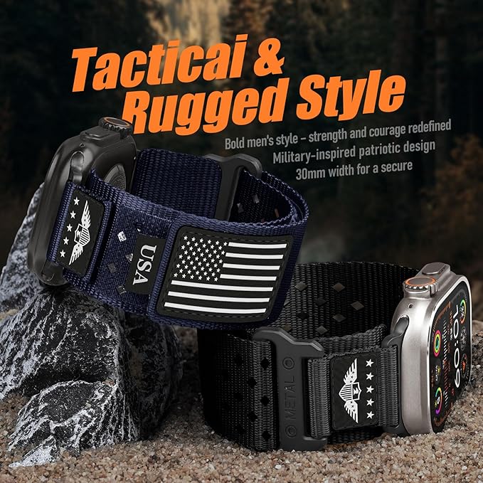 Rugged Nylon Bands for Apple Watch Band 42mm（Series 11/10） 41mm 40mm 38mm Men,Breathable Holes Sport Strap With US Flag Wristband for iWatch band Series 11 10 9 8 7 6 5 4 3 SE3/2/1 - Image 7