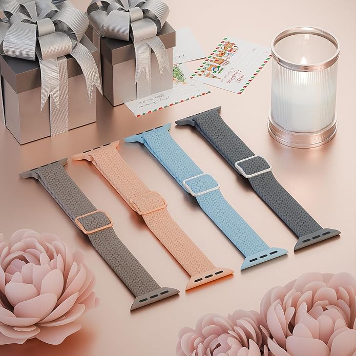 4 Pack Slim Braided Stretchy Compatible with Apple Watch Band 38mm 42mm 40mm 44mm 41mm 45mm 46mm 49mm Women Men, Solo Loop Nylon Thin Strap for iWatch Series 11 10 9 8 7 SE 6 5 4 3 Ultra - Image 2