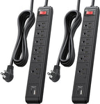 [ETL Listed] Cable Matters 2-Pack 6-Outlet Surge Protector Power Strip with USB C and USB Ports - 8ft Extension Cord, Surge Protector with USBC with 3.4A Total Charging Output, Black by CableMatters