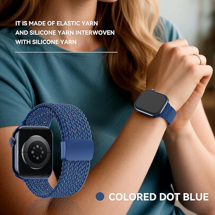 Braided Stretchy Band Compatible with Apple Watch Band 38mm 40mm 41mm 42mm 44mm 45mm 46mm 49mm Women Men, Adjustable Nylon Elastic Magnetic Clasp Strap for iWatch Series 10 9 8 7 6 5 4 3 2 1 SE Ultra - Image 5