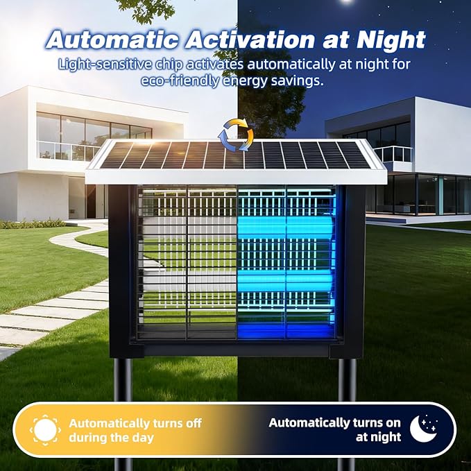 Solar Bug Zapper Outdoor for 2000 sq.ft, Portable Solar Mosquito Zapper with 13 FT Extension Cord, Rechargeable Electric Bug Zapper with High Powered for Patio Garden Backyard RV Camping Pest Control - Image 4