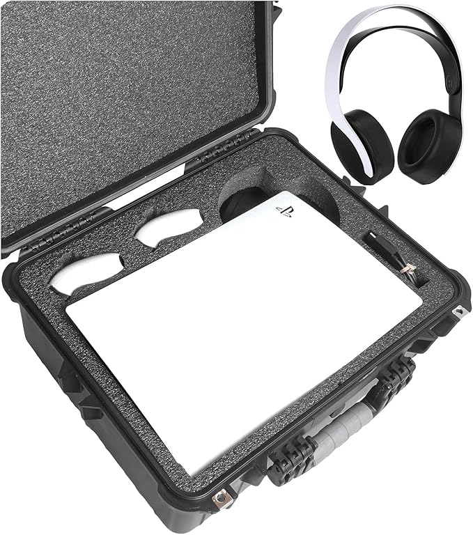 Case Club Carrying Case for PS5 (Gen 1 Disc or Digital) - Hard Shell Travel Case for Playstation 5 Console, Headset, Controllers, Games, PS5 Stand, Accessories - Waterproof by Case+Club