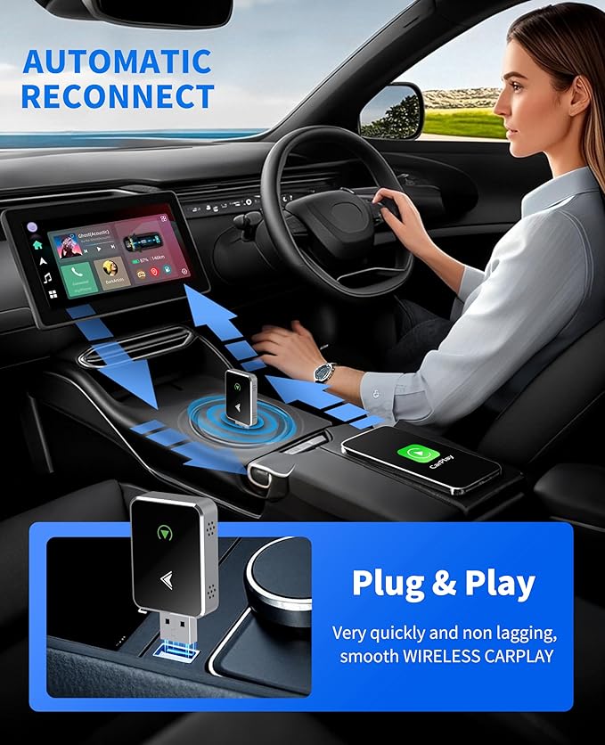 Wireless CarPlay Adapter, 2025 Upgraded 2-in-1 Mini Size CarPlay & Android Auto, Convert Wired to Wireless with USB & Type-C, Plug & Play, Stable Control & No Delay Car Play with iPhone & Android - Image 2