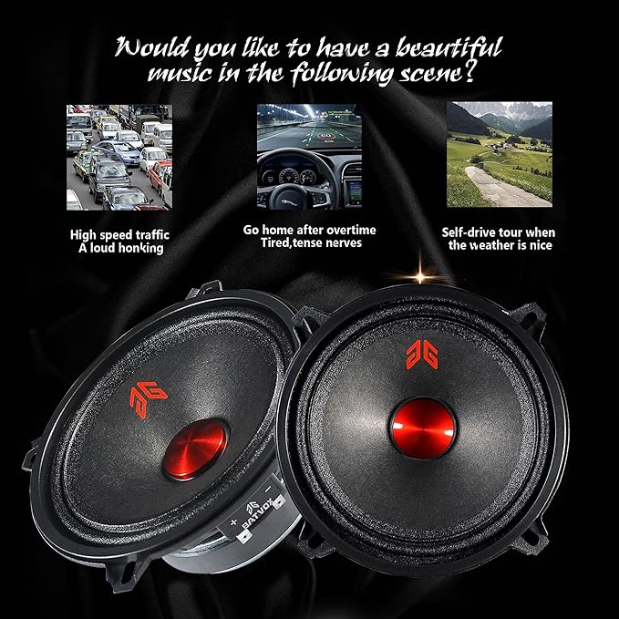 MX52P1 Midrange Loudspeaker 5" Red Dust Cap, 160W Max, 4 Ohms, Premium Quality Audio Door Speakers for Car or Truck Stereo Sound System, Black (2 Speaker) - Image 5