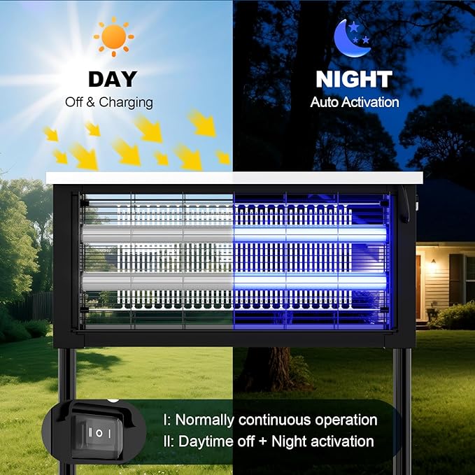 Solar Bug Zapper Outdoor, Powerful Mosquito Zapper, Electric Mosquito Killer Outdoor, Waterproof & Portable Fly Killer, Rechargeable Flying Insect Trap for Patio, Yard, Garden, Home, Camping, Black - Image 3
