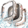Goton 41mm Waterproof Bling Case for Apple Watch Screen Protector Series 9/8/7 41 mm, Sparkling PC Front Bumper & Hollow Back for iWatch Cover, Splash-Resistant, Easy Install by Goton