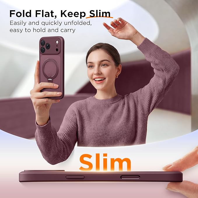 GolbinBox 360° Spin Magnetic Stand for iPhone 17 Pro Max Case, [Compatible with MagSafe] [Full Camera Protection] [16FT Military Drop Protection], Silm Translucent Matte Phone Case, Wine Red - Image 8