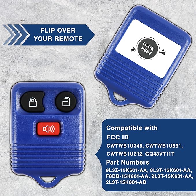 KeylessOption Key Fob Replacement for 1998 1999 2000 2001 2002 2003 2004 2005 2006 2007 2008 2009 2010 2011 2012 2013 2014 2015 2016 Ford Lincoln Mazda Mercury Remote, 3-Button Navy Blue - Image 6