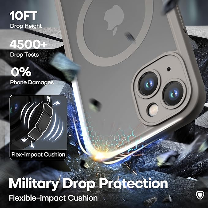 ImpactStrong Magnetic Guard Designed for iPhone 13 Case [Camera Protection] [Military Grade Drop Tested] [Compatible with MagSafe] Slim Translucent Matte Phone Case (6.1") - Gray - Image 5