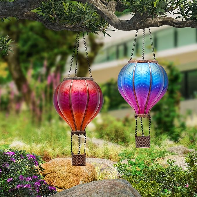 TERESA'S COLLECTIONS 2 Pcs Hot Air Balloon Solar Lantern Outdoor Garden Decor, Waterproof Hanging Solar Lantern with Flickering Flame Light for Yard Tree,Gift for Mom Lovers,18" - Image 7