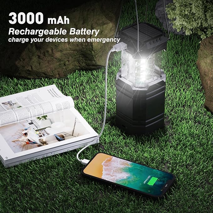 3000mAh Large Capacity Hand Crank Solar Camping Lantern, Portable Ultra Bright LED Torch, 23-26 Hours Running Time, USB Charger, Electronic Lantern for Outdoor - Image 4
