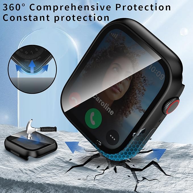 Waterproof Privacy Case Compatible with Apple Watch Series 9/8/7 45mm with Anti-peep Screen Protector, iWatch Face Cover Protective Bumper for iWatch Case 45mm Black - Image 5