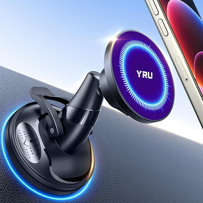 [True Upgraded Military-Grade] Phone Holder for Magsafe Car Mount 360° Rotating Vacuum Suction Dashboard, 2800gf Strongest Magnetic Windshield Phone Mount for iPhone 17 Pro Max 16 15 14, Indigo Blue by YRU2026ProCarMount