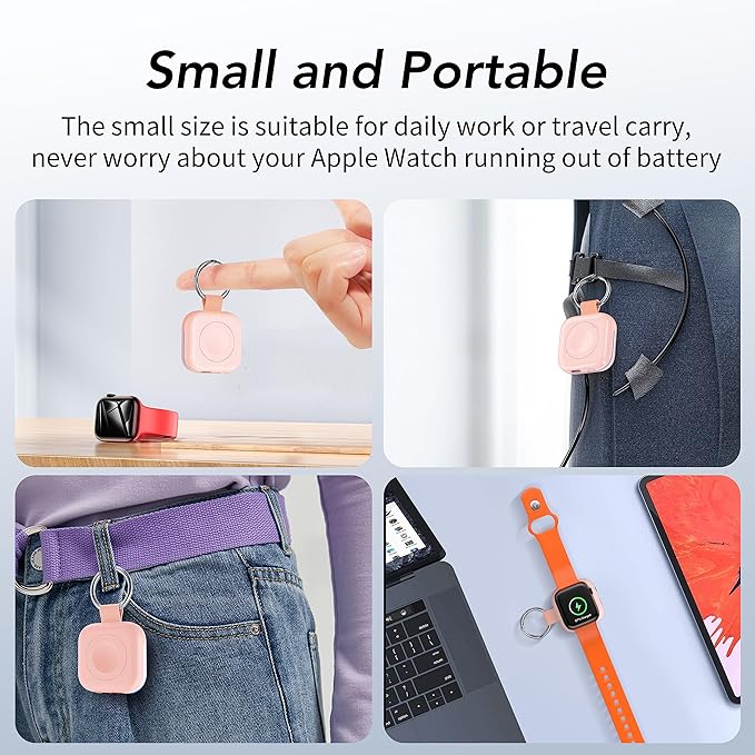 HUOTO Portable Wireless Charger for Apple Watch Accessories,for Apple Watch Series 11/10/9/8/UItra 2/UItra/7/6/5/4/3/2/SE,Compact Magnetic iWatch Charger 1200mAh Power Bank Keychain Travel Style Gift - Image 8
