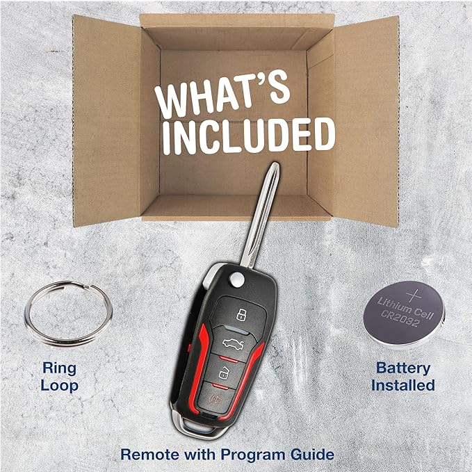 KeylessOption Key Fob Replacement for 2000 2001 2002 2003 2004 2005 2006 2007 2008 2009 2010 2011 2012 2013 2014 2015 2016 2017 2018 2019 Ford Lincoln Mercury Mazda Remote, 4-Button Flip - Image 3