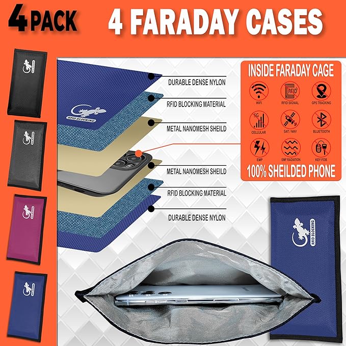 4 Faraday Bag Anti-Tracking GPS RFID Car Key Signal Blocker Wallet Shielding Pouch Protective Case for Cell Phone Car Key FOB, Data Privacy, Electronic Device Security (4 PACK - FAMILY PACK) - Image 2